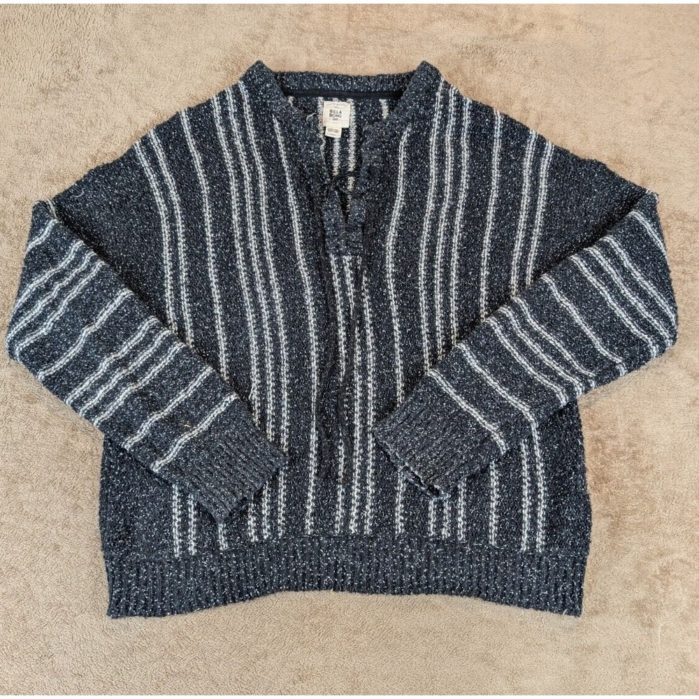 Billbong Knit Women's Large Black Striped Pullover Boho Aztec Style